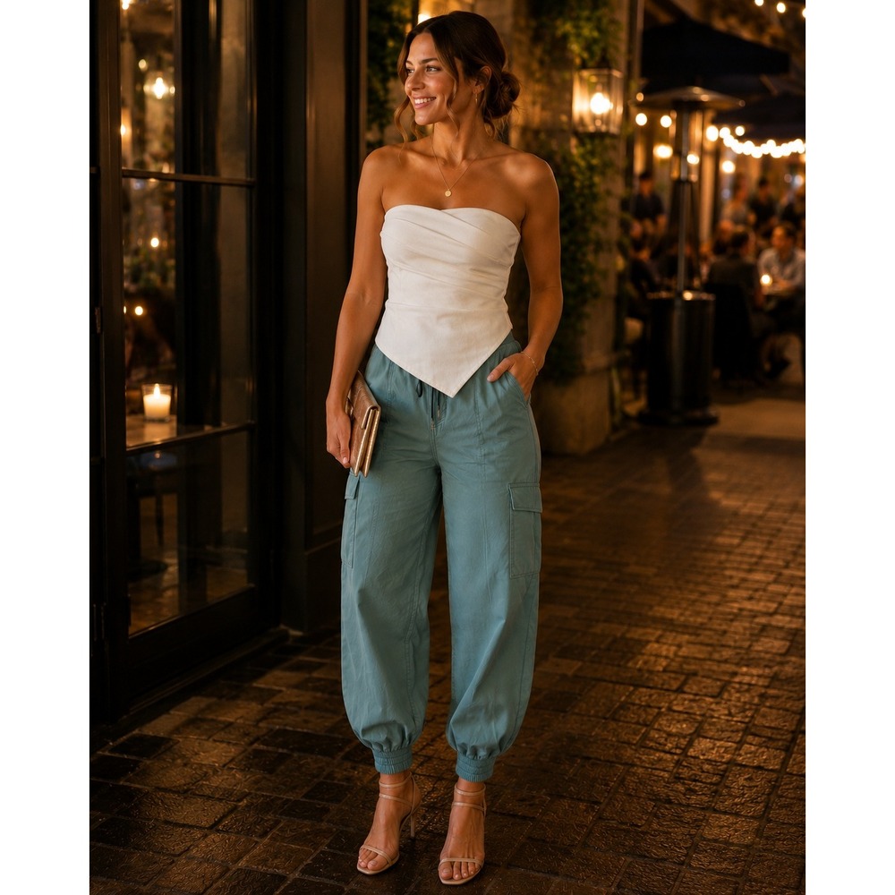 Cinq a Sept Satin Cargo Pant Women XS‎ NWT $295 Green Cupro Cargo Jogger